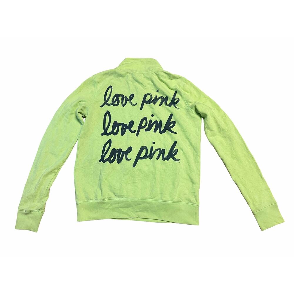 PINK Womens Small Pullover Quarter Zip Lime Green Love Pink Graphic Dog Logo